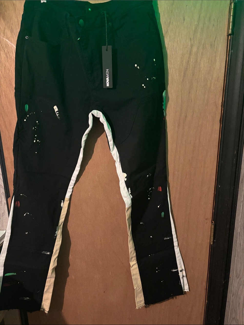 Fashion Nova Men's Black Paint-Splatter Jeans with White Side Stripes